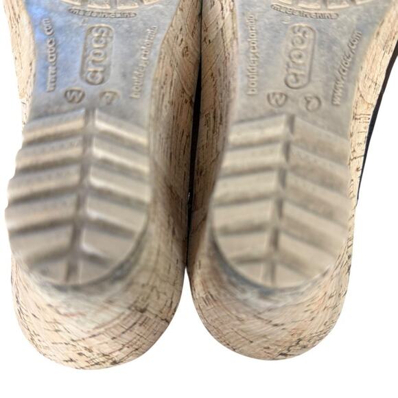 Crocs A-Leigh Leather Black Cork Wedge Slingback Open Toe Sandals Shoes sz 7 - Picture 14 of 16